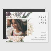 白いフローラ横保存日付 マグネット招待状 (正面/裏面)