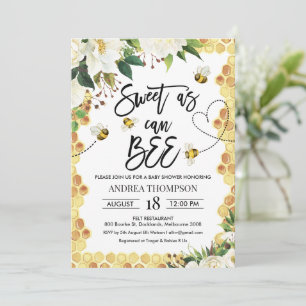白いフローラ甘いAs Can Bee Baby Shower 招待状