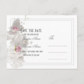 白いフローラ結婚式の日付を保存 案内ポストカード (裏面)