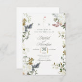 白いフローラ結婚式招待状 – 日付の保存 出欠カード (正面/裏面)