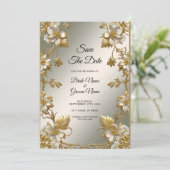 白いフローラ華美金ゴールド日付の保存 セーブザデート (スタンド正面)