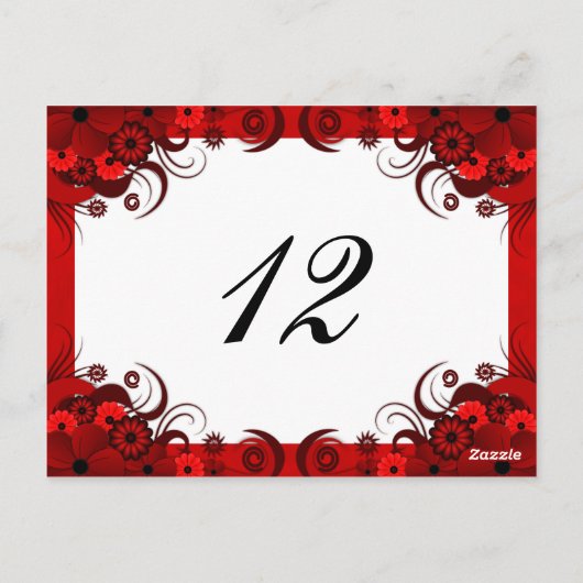 白いフローラ表の番号カードの赤い披露宴 ポストカード (裏面)