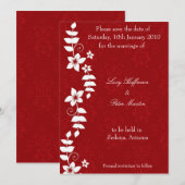 白いフローラ赤で日付カードを保存 セーブザデート (正面/裏面)