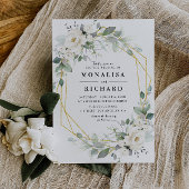 白いフローラ金ゴールド結婚フレーム 招待状