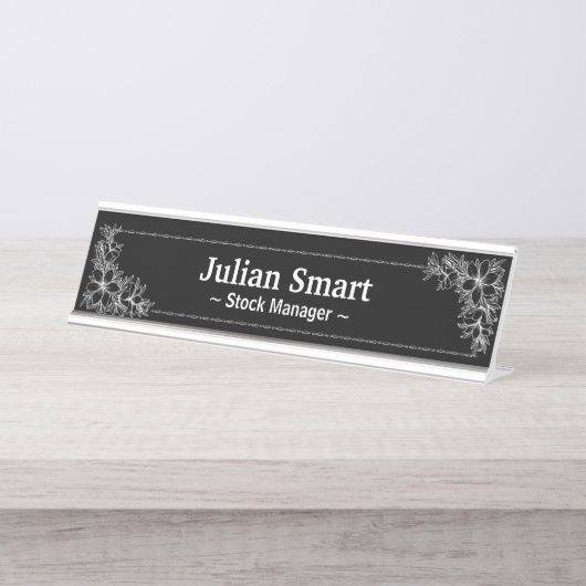 白いフローラ(フレームあり) デスクネームプレート (正面)