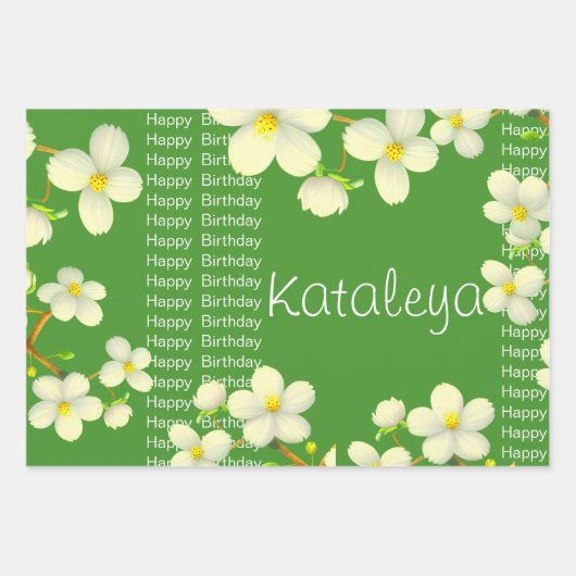 白いフローラ(緑の誕生日) ラッピングペーパーシート (正面)