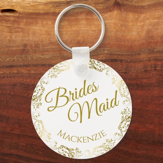白いブエレガントリーデスメイドの金ゴールドレース結婚 キーホルダー (正面)