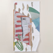 白いブフランスのルドッグ、フレンチモダンー、 ビーチタオル (正面)