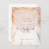 白いブライダルドレスとバラは日付を保存 案内ポストカード (正面/裏面)