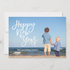 白いブラシのスクリプトHappy New Year写真 シーズンカード