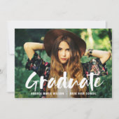 白いブラシスクリプトの写真 卒業のお知らせ 招待状 (正面)