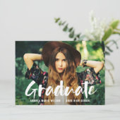 白いブラシスクリプト写真の卒業発表 招待状 (スタンド正面)