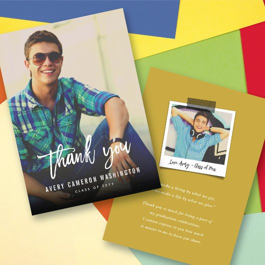 白いブラシスクリプト書道写真卒業 サンキューカード