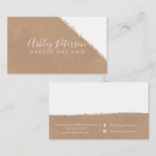 白いブラシストローククラフトの毛の化粧のタイポグラフィ 名刺 (正面/裏面)