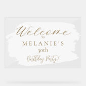 白いブラシストロークモダンスクリプト誕生日へようこそ アクリルサイン (正面)