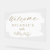 白いブラシストロークモダンスクリプト誕生日へようこそ アクリルサイン (傾斜)