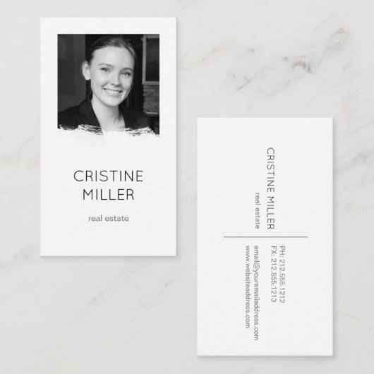 白いブラシストローク写真の名刺 名刺 (正面/裏面)