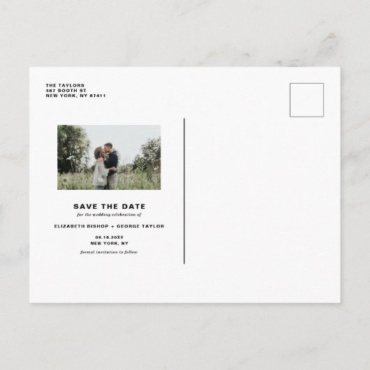 白いブラシ手書き写真日付の保存 案内ポストカード (裏面)