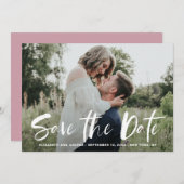 白いブラシ手書き写真日付カードを保存 セーブザデート (正面/裏面)