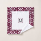 白いブルゴーニュのダマスクのパターンが縁どほろした バスタオルセット (ウォッシュタオル)