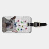 白いブルドフランスのッグと蝶 ラゲッジタグ (正面横)