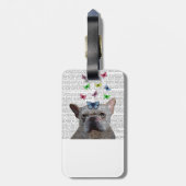 白いブルドフランスのッグと蝶 ラゲッジタグ (裏面縦)