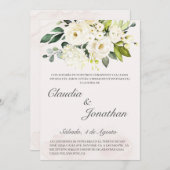 白いブーケのスペインの結婚式の招待 招待状 (正面/裏面)