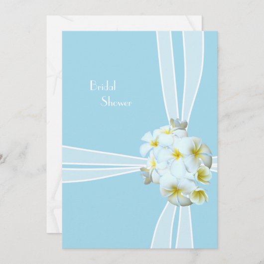 白いプルメリアのハワイアン ブライダルシャワー 招待状 (正面/裏面)
