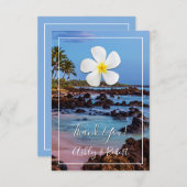 白いプルメリアの花とトロピカルビーチの招待状セット、ありがとう 招待状 (正面/裏面)