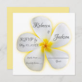 白いプルメリアの花と黄色、RSVPカード 招待状 (正面/裏面)