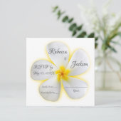 白いプルメリアの花と黄色、RSVPカード 招待状 (スタンド正面)