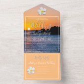 白いプルメリアの花と黄金の日結婚の入り オールインワン招待状 (内側)