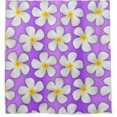 白いプルメリアの花をラベンダーに シャワーカーテン (正面)