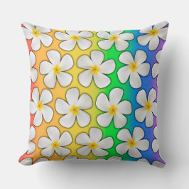 白いプルメリアの花を虹色に クッション