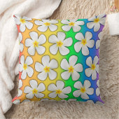 白いプルメリアの花を虹色に クッション (ブランケット)