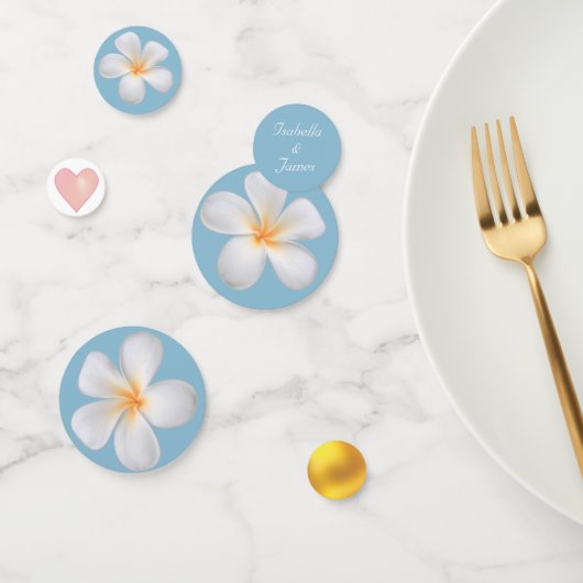 白いプルメリアの花オンライトワンドロウスブルー コンフェッティ (グループ)