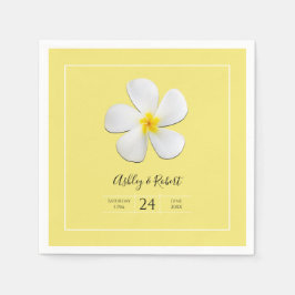 白いプルメリアの花モダンは黄色結婚。 スタンダードカクテルナプキン