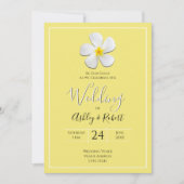 白いプルメリアの花モダンは黄色結婚。 招待状 (正面)