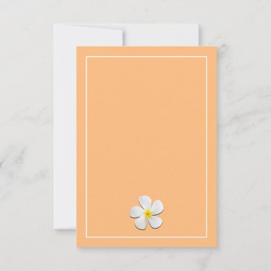 白いプルメリアの花、ゴールデンサンセット、ありがとう 招待状 (裏面)