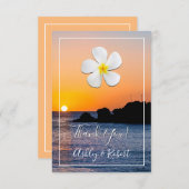 白いプルメリアの花、ゴールデンサンセット、ありがとう 招待状 (正面/裏面)