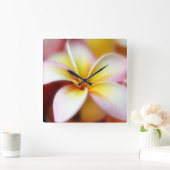 白いプルメリアのFrangipaniのハワイの花のハワイアン スクエア壁時計 (ホーム)