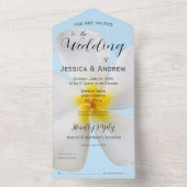 白いプルメリアオンブルー，トロピカル，結婚フローラ オールインワン招待状 (内側)