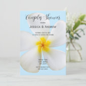 白いプルメリアオンブルー，フローラ，カップルのシャワー 招待状 (スタンド正面)