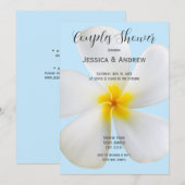 白いプルメリアオンブルー，フローラ，カップルのシャワー 招待状 (正面/裏面)