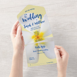 白いプルメリアオン黄色、トロピカル、フローラ オールインワン招待状