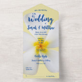 白いプルメリアオン黄色、トロピカル、フローラ オールインワン招待状 (内側)