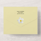 白いプルメリアオン黄色、トロピカル、フローラ オールインワン招待状 (裏面)