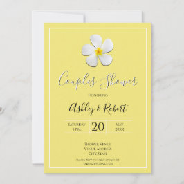 白いプルメリアフラワーオンイエロー、カップルのシャワー 招待状