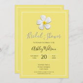 白いプルメリアフラワーオンイエロー、ブライダルシャワー 招待状 (正面/裏面)