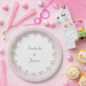 白いプルメリア花オンライトピンク&ホワイトパーティー ペーパープレート (パーティー)